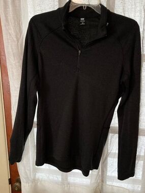 Helly Hansen Black Fitted Wool Blend Quarter Zip Size Large